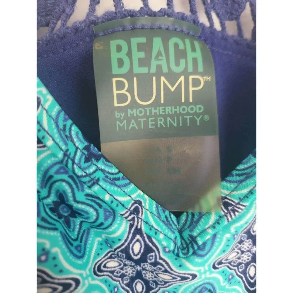 Beach Bump By‎ Motherhood Maternity Swim Top S Womens Blue Halter Crochet Padded